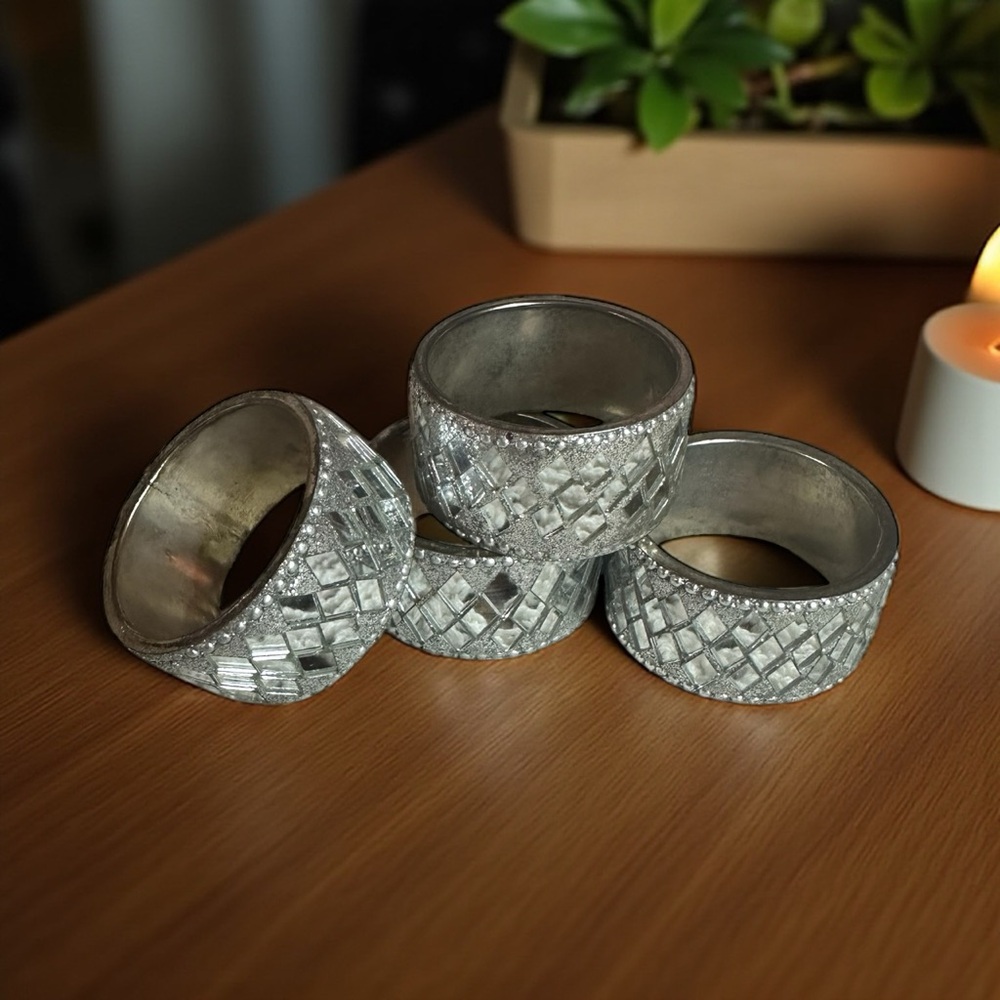 Color Napkin Rings Mirrored Diamond Set Of 4